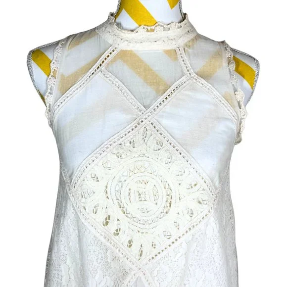 Free People Sleeveless Dress w/ Lace • White & Cream • Size XS - Picture 3 of 9